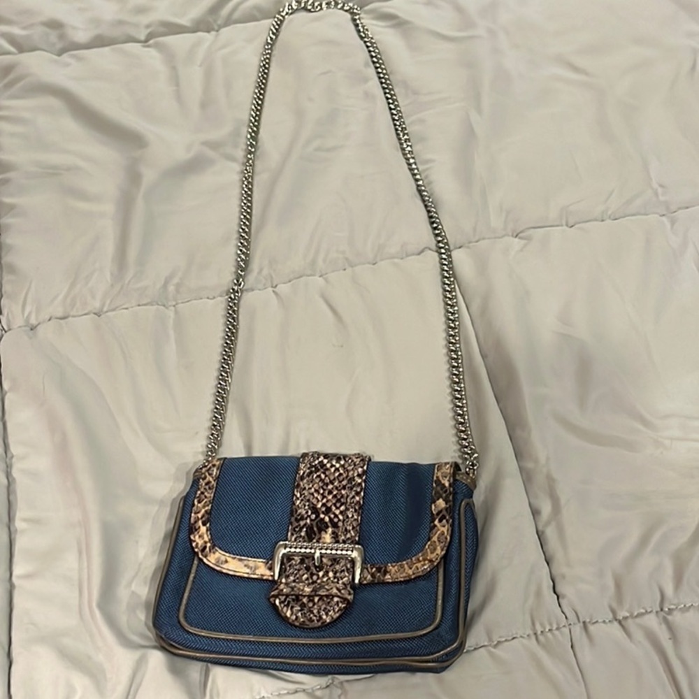 Brighton Blue and Snake Print Chain Shoulder Bag - Picture 1 of 8